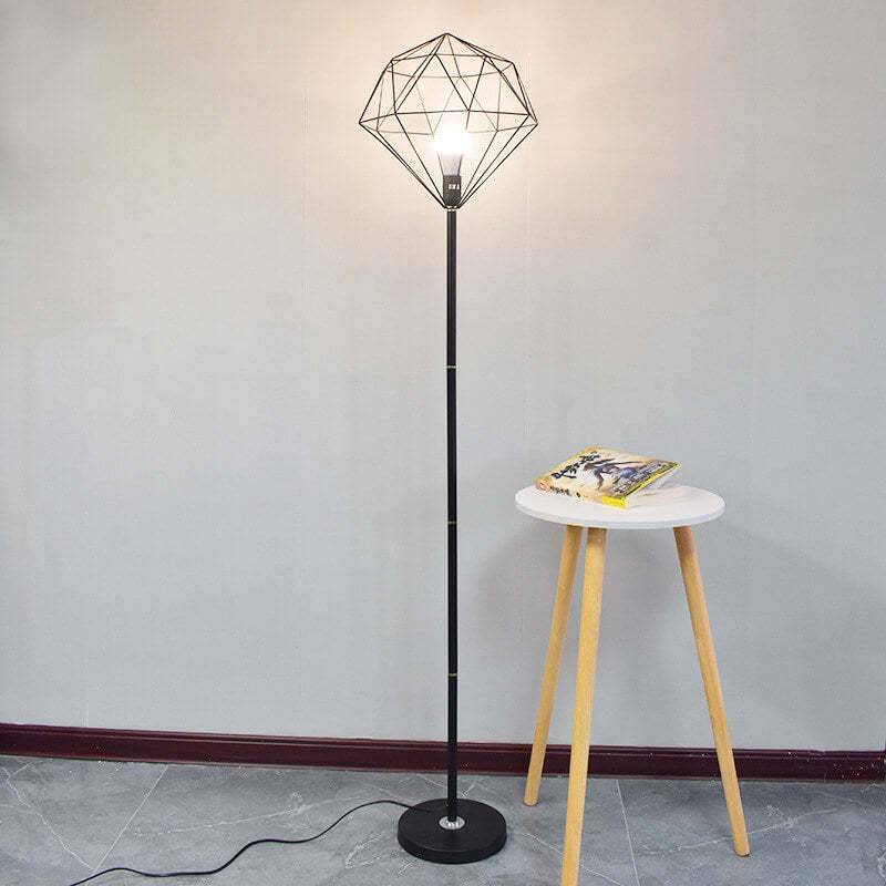Contemporary Iron Hollow Diamond Floor Lamp