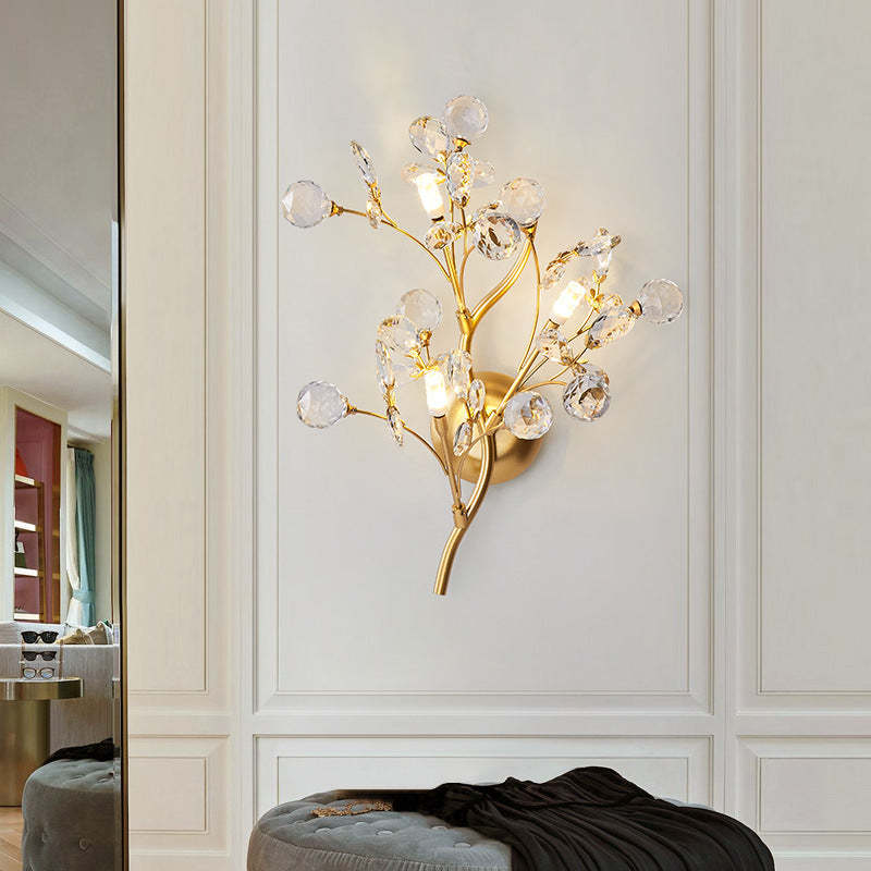Art Deco Crystal Floral Branch Iron Sconce — 110V-120V For US/CA
