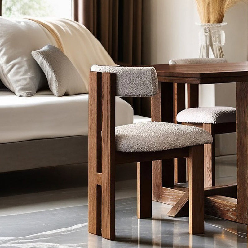 Scandinavian Wood Lambswool Semi-Round Dining Chair — Walnut Color + Green Cushion