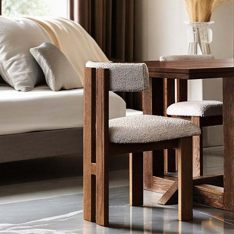 Scandinavian Wood Lambswool Semi-Round Dining Chair — Walnut Color + Green Cushion