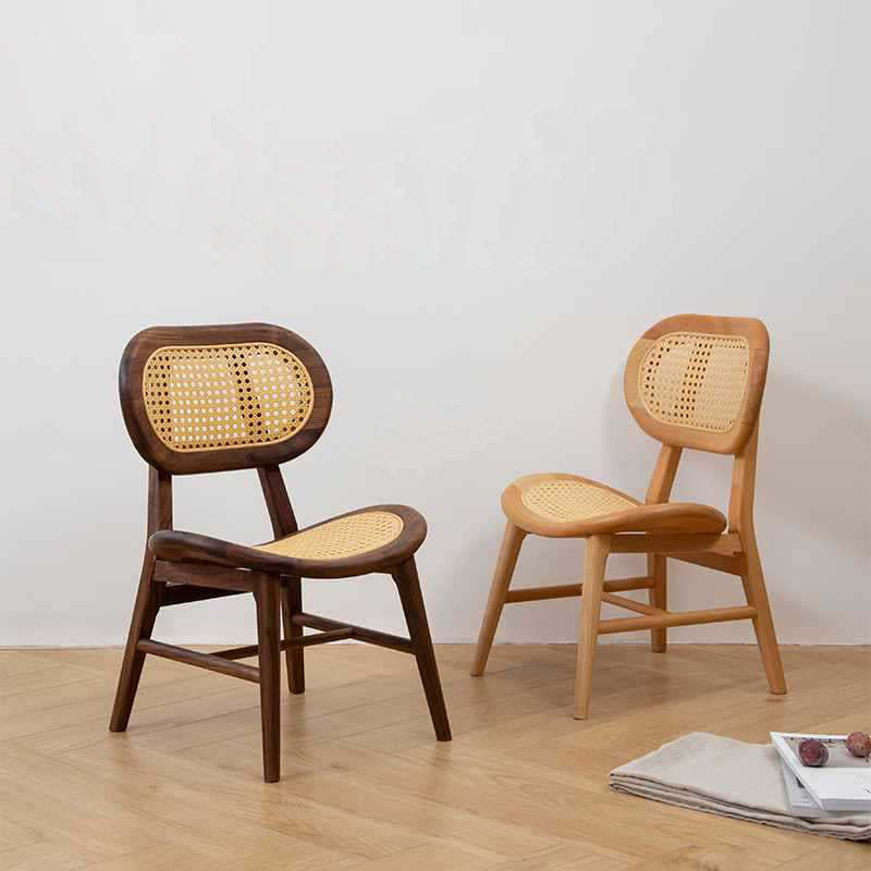 Japanese Rattan Woven Stackable Chair — Walnut Color