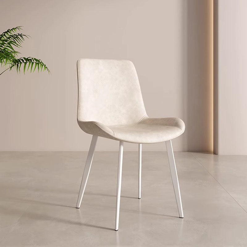 Scandinavian Leather Steel Curved Dining Chair — White