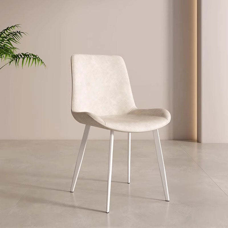 Scandinavian Leather Steel Curved Dining Chair — White
