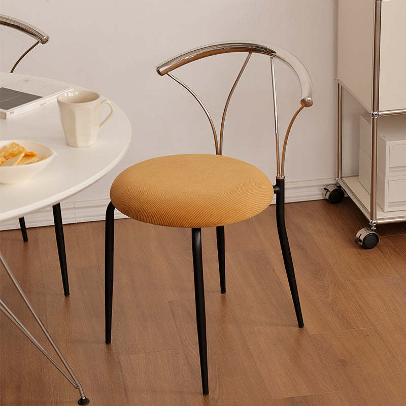 Round corduroy steel dining chairs & benches for dining room — Yellow