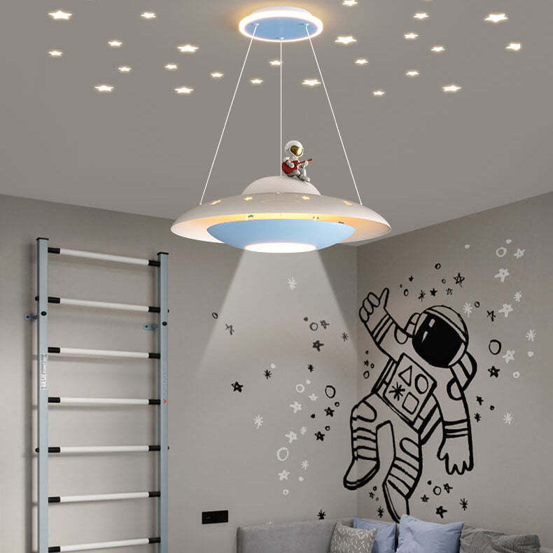 Modern Flying Saucer Astronaut Kids LED Chandelier