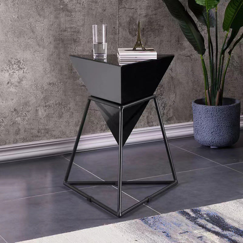 Nordic Pyramid Glass Slate Side Table — Glass / Black / White