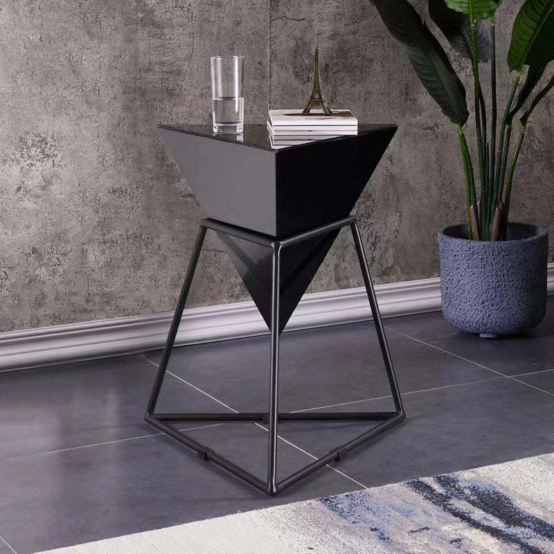 Nordic Pyramid Glass Slate Side Table — Glass / Black / White