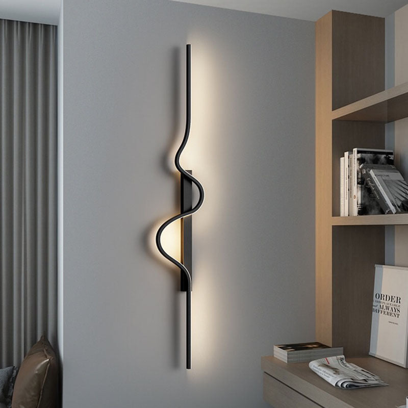 Minimalist Aluminum Corrugated Iron Frame LED Sconce — Right / Black & Gold / Neutral Light (4000K)