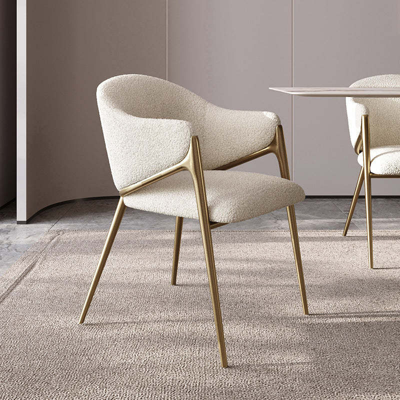 Round Lambswool Stainless Steel Dining Chair — White Lambswool Seat