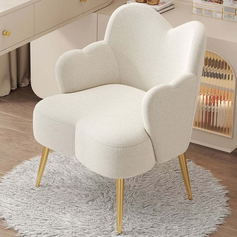 Minimalist Cream Curve Lambswool Vanity Stool — Gold / Yellow