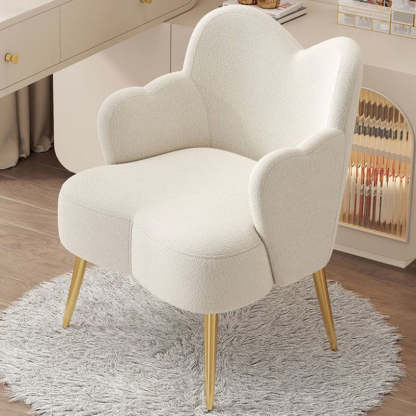 Minimalist Cream Curve Lambswool Vanity Stool — Gold / Yellow