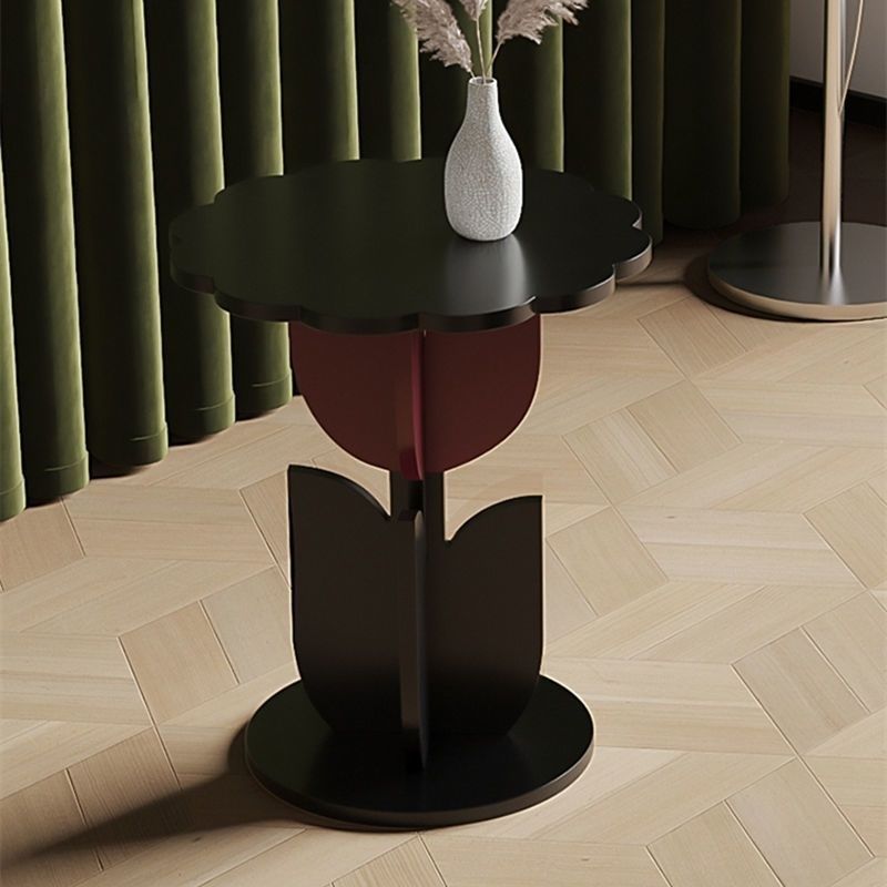Contemporary Water Ripple Tulip Coffee Table — Black & Red Base + Water Ripple Glass Round Tabletop