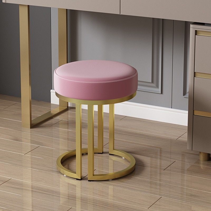 Modern Leather Velvet Iron Cylindrical Vanity Stool