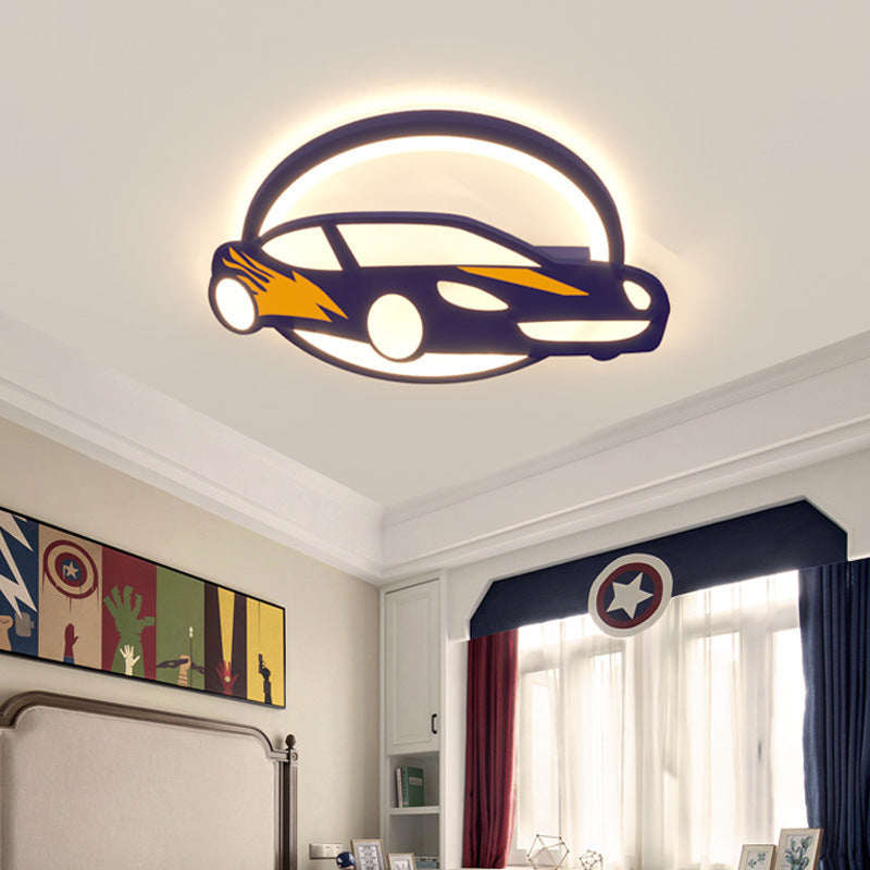 Iron Acrylic Cartoon Sports Car LED Kids Flush Light
