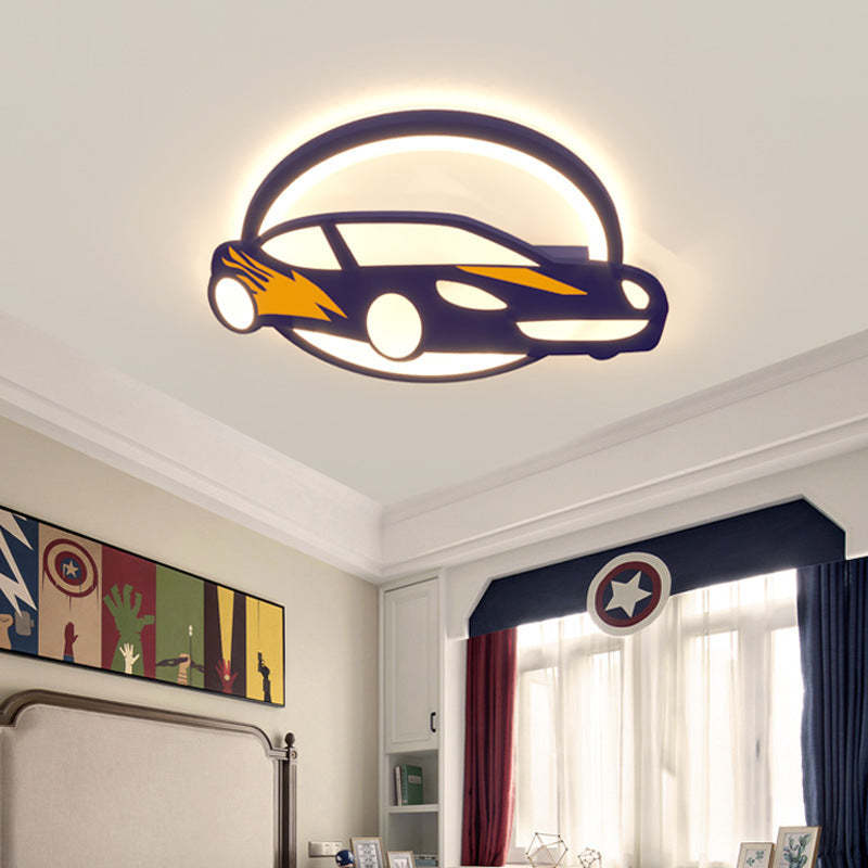 Iron Acrylic Cartoon Sports Car LED Kids Flush Light