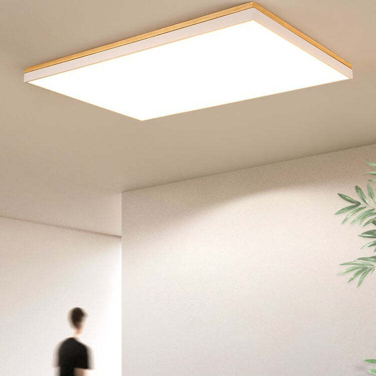 Nordic Solid Wood Square Rectangle LED Flush Ceiling Light