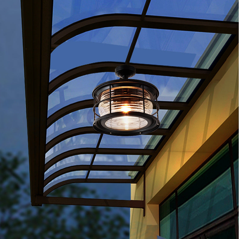 Industrial Vintage Drum Outdoor Ceiling Light — A / 220V-240V For UK/AU