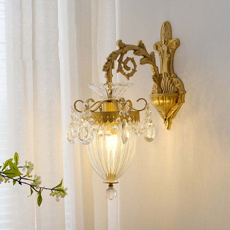 Brass crystal glass decor lantern wall sconces - traditional