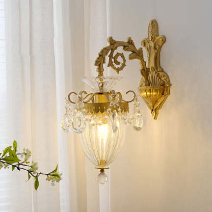 French Court Lantern Brass Crystal Sconce