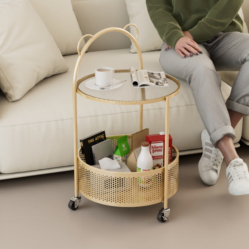 Contemporary Round Glass Movable 2-Tier Side Table