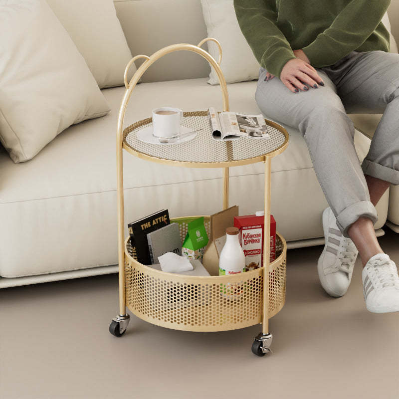 Contemporary Round Glass Movable 2-Tier Side Table