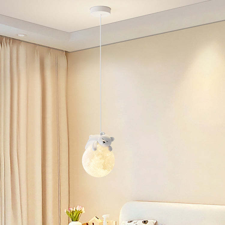 Contemporary Resin Rabbit Moon Kids Pendant Light — Bear / 110V-120V For US/CA