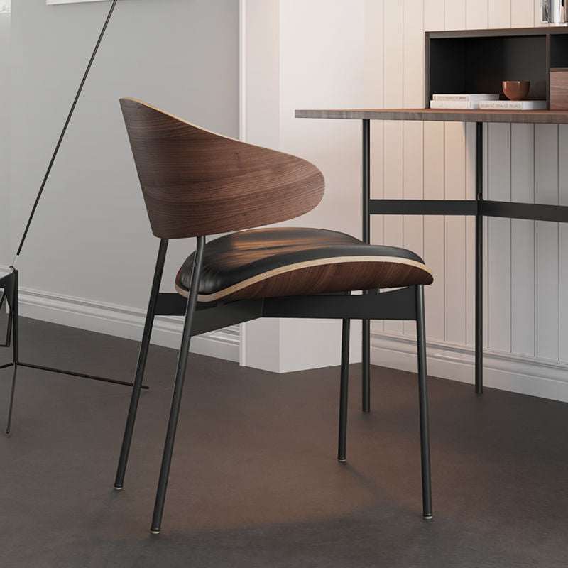 Nordic Walnut Microfiber Leather Dining Chair