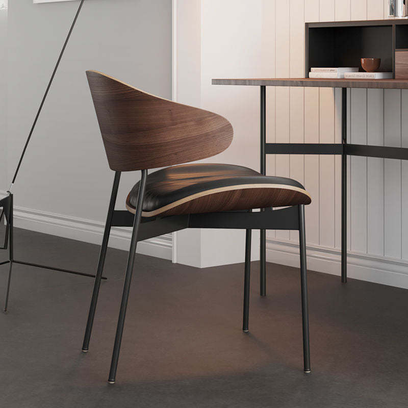 Nordic Walnut Microfiber Leather Dining Chair