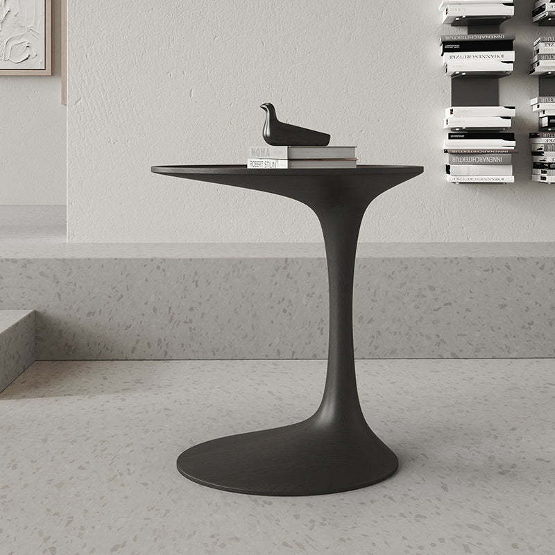 Minimalist Oval Solid Wood End Table — Black