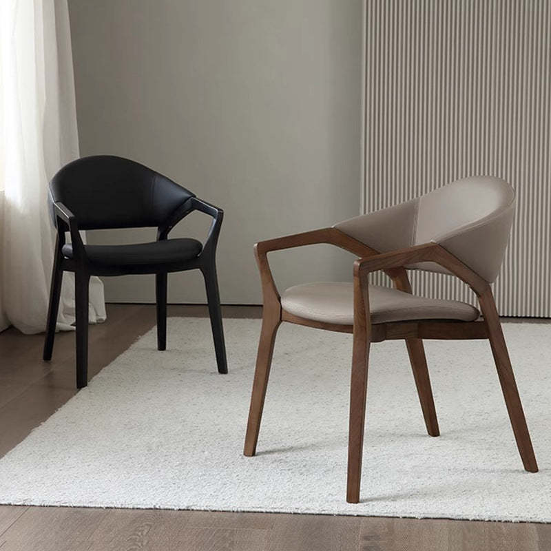 Scandinavian Leather Ash Wood Dining Chair — Black Seat & Black Frame