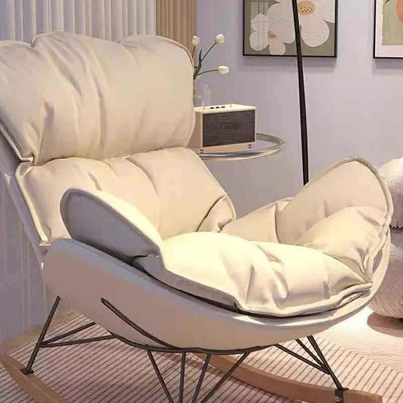 Contemporary Fabric Upholstered Rocking Chair — With Footrest / Houndstooth + Orange