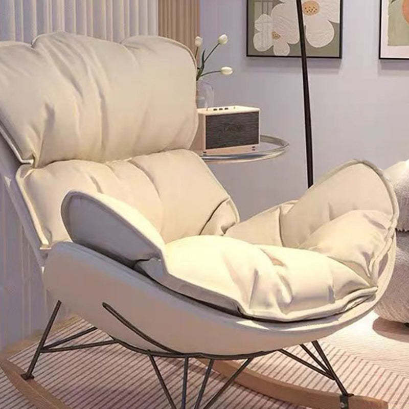 Contemporary Fabric Upholstered Rocking Chair — With Footrest / Houndstooth + Orange