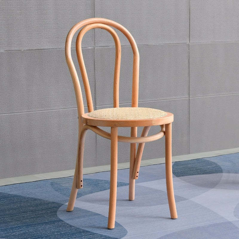 Retro Rattan Beech Metal Arched Dining Chair