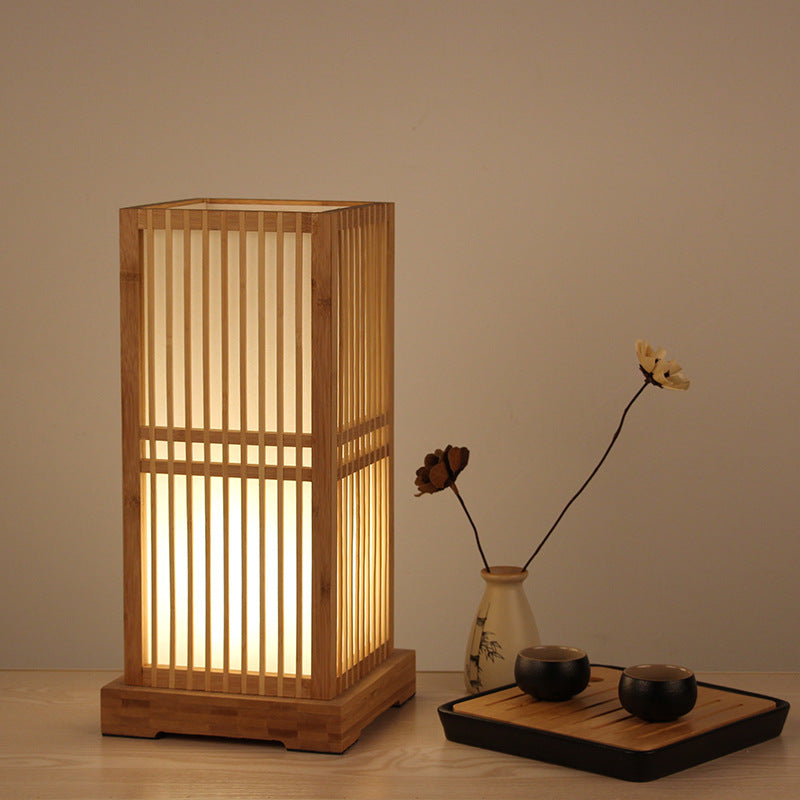 Japanese Wooden Square Column Table Lamp