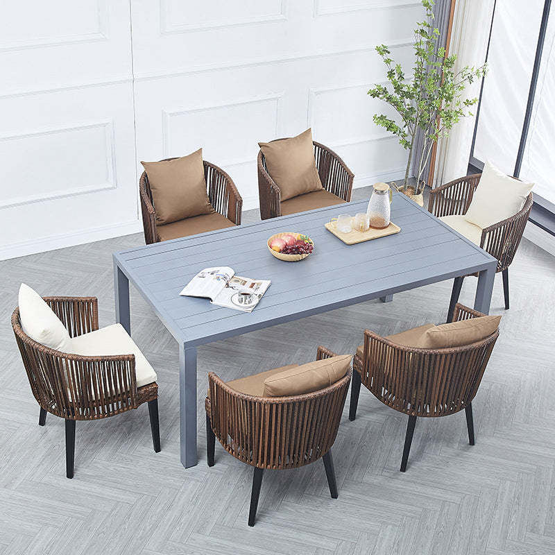 Traditional Farmhouse Rattan Metal Outdoor Dining Chair