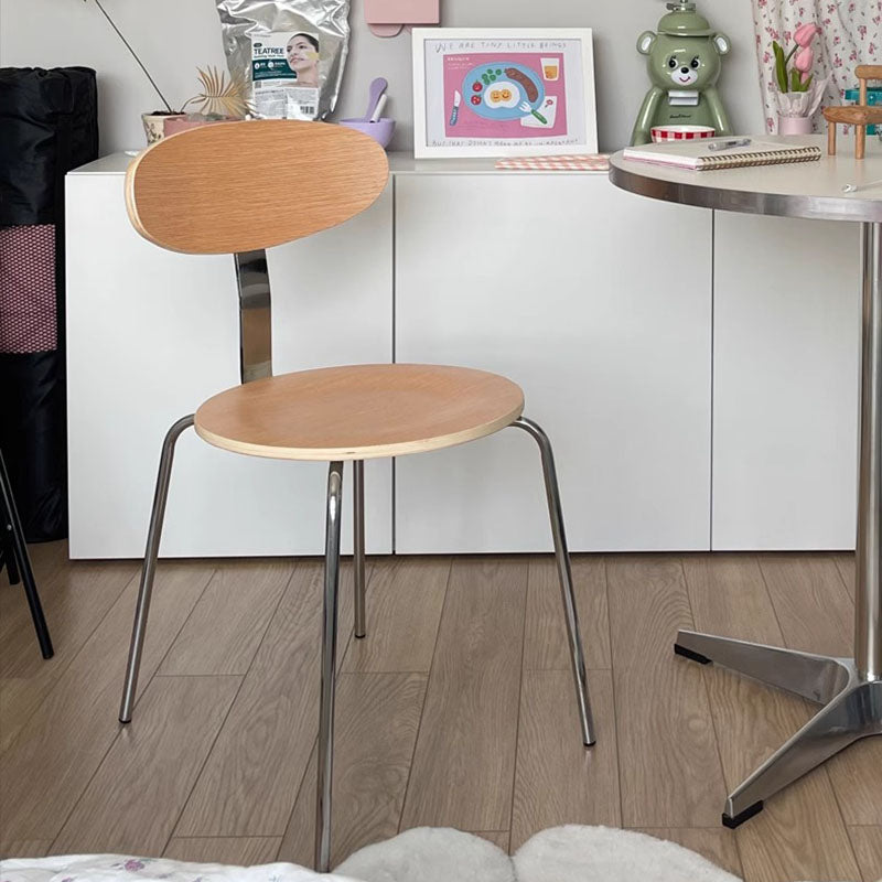 Nordic Wood Steel Round Dining Chair — Khaki