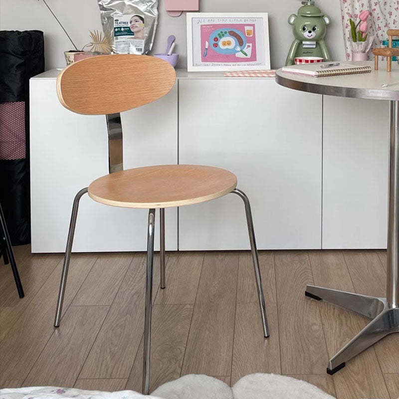 Nordic Wood Steel Round Dining Chair — Khaki