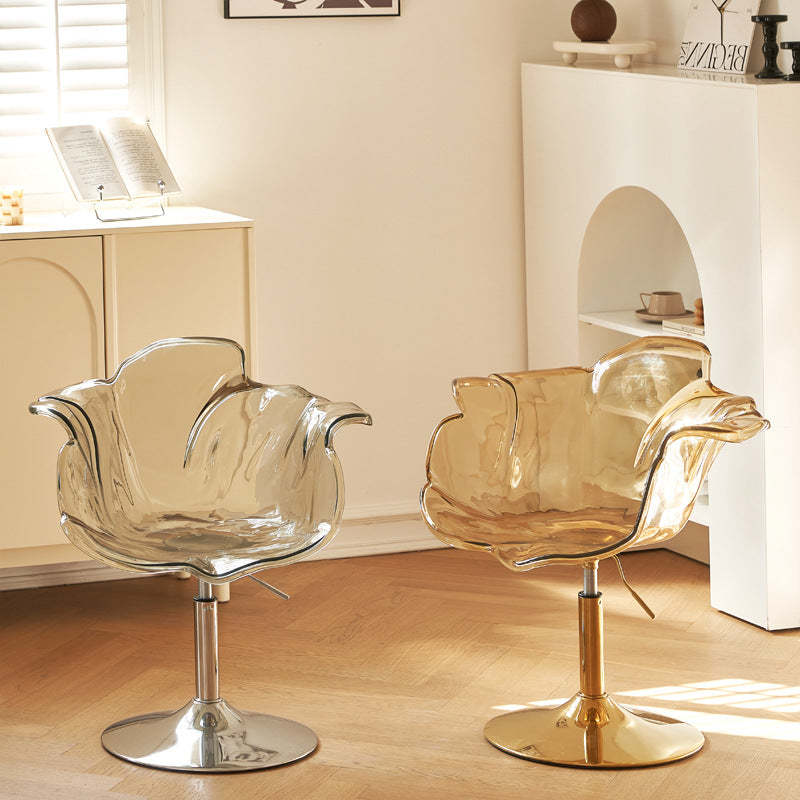 Contemporary Petal Acrylic Liftable Dining Chair — Pink Seat + Gold Base