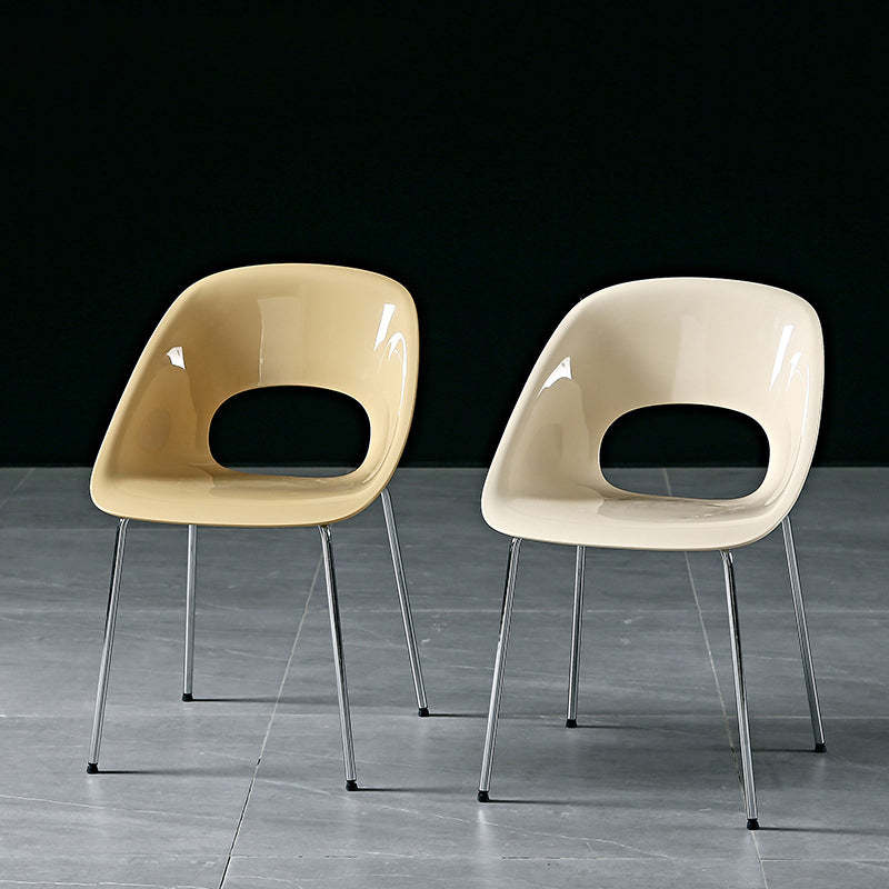 Hollow Back Metal Dining Chair — Beige