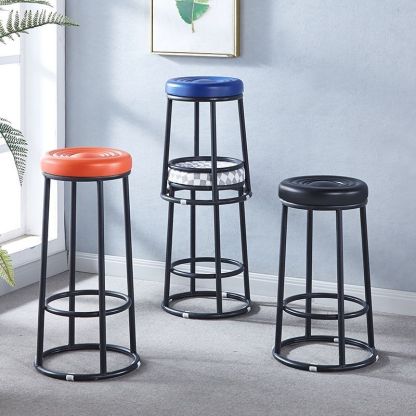 Modern Leather Steel Cotton Round Bar Stool — Black