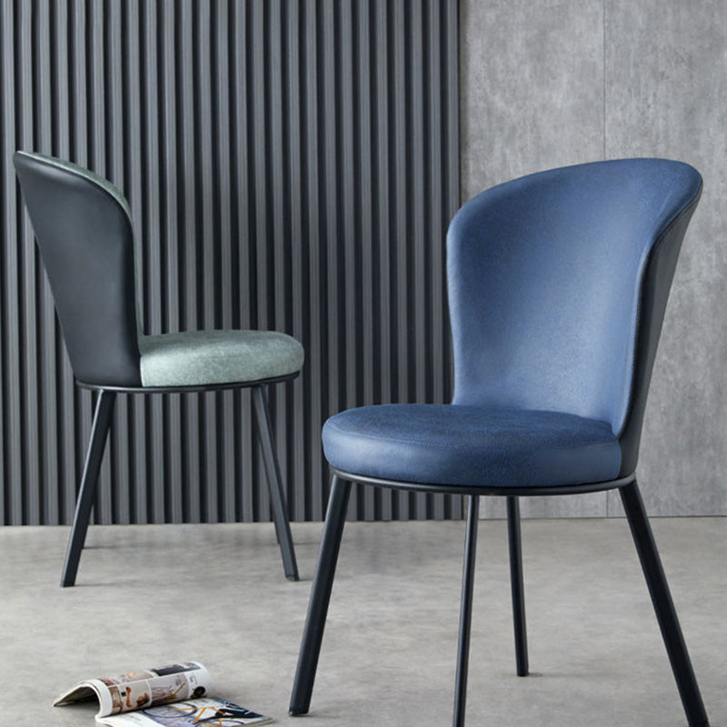 Scandinavian Round Leather Steel Dining Chair — Light Gray