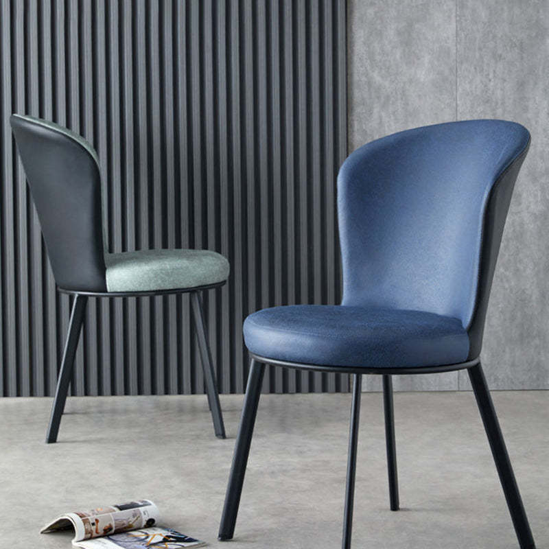 Scandinavian Round Leather Steel Dining Chair — Light Gray