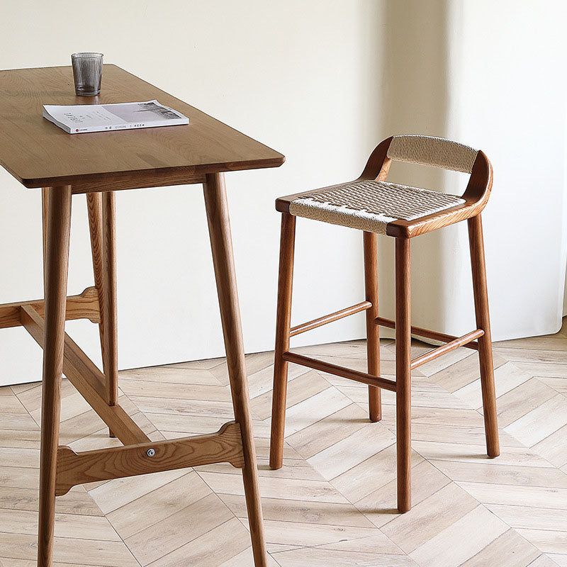 Retro Rope Woven Solid Wood Bar Stool