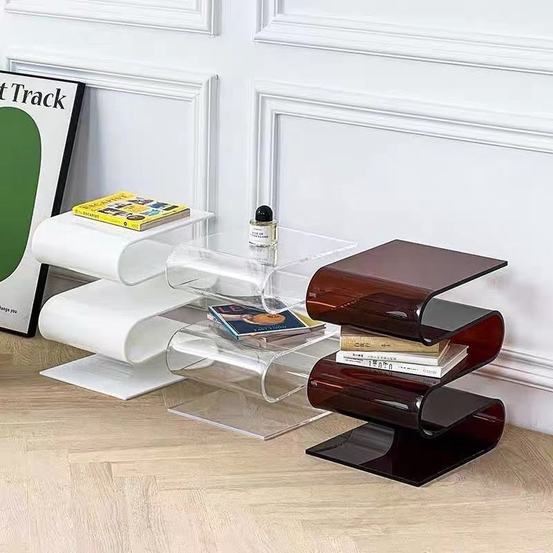 Contemporary S-Shaped Acrylic 4-Tier End Table