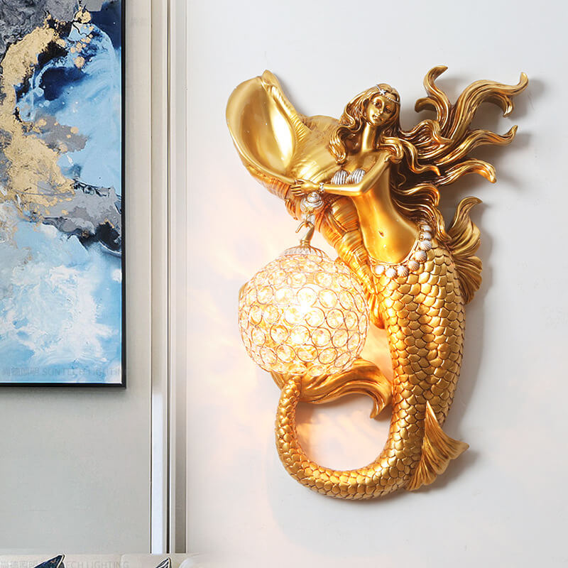 Modern Resin Mermaid Crystal Wall Sconce