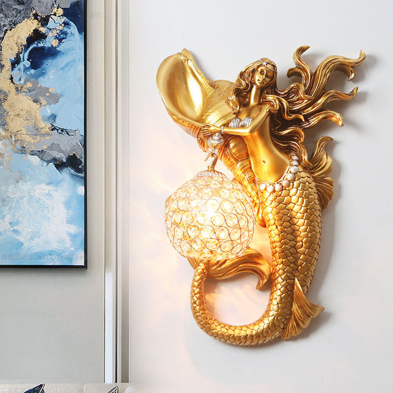 Modern Resin Mermaid Crystal Wall Sconce