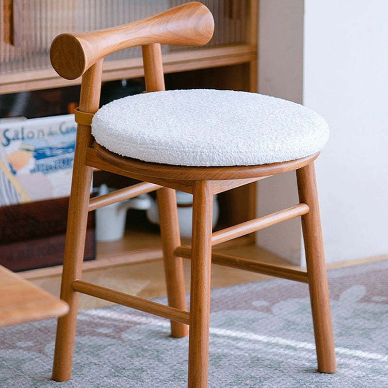 Modern Lambswool Wood Round Vanity Stool Low Back