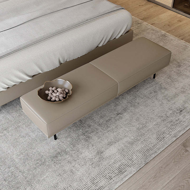 Minimalist Microfiber Leather Wood Rectangular Low Stool — Microfiber Leather / White