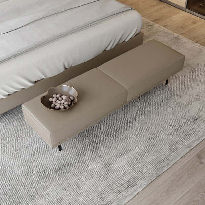 Minimalist Microfiber Leather Wood Rectangular Low Stool — Microfiber Leather / White