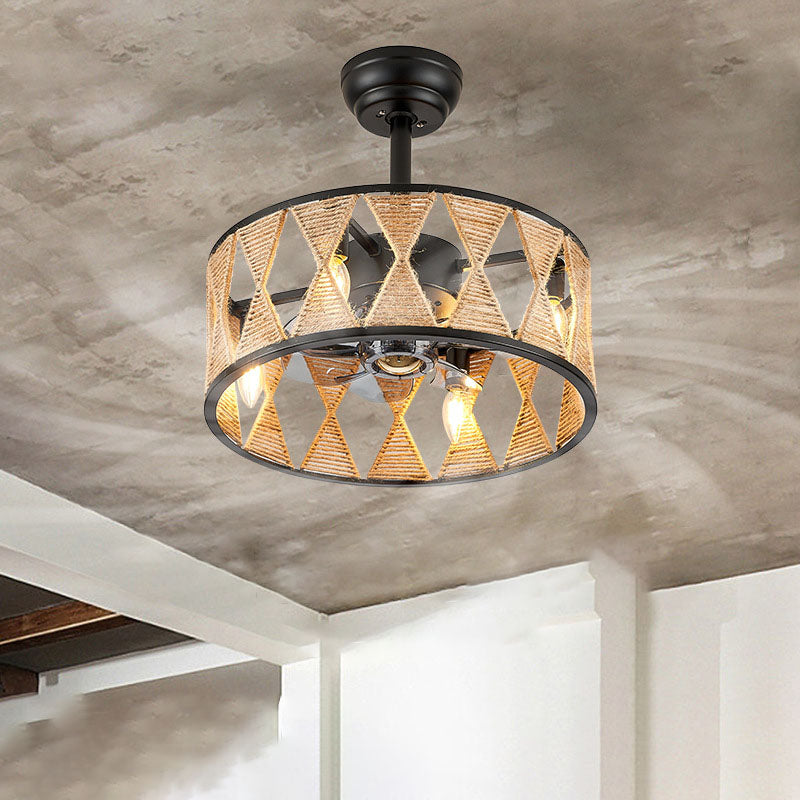Industrial Round Twisted Rope Iron 4-Light Fan Light